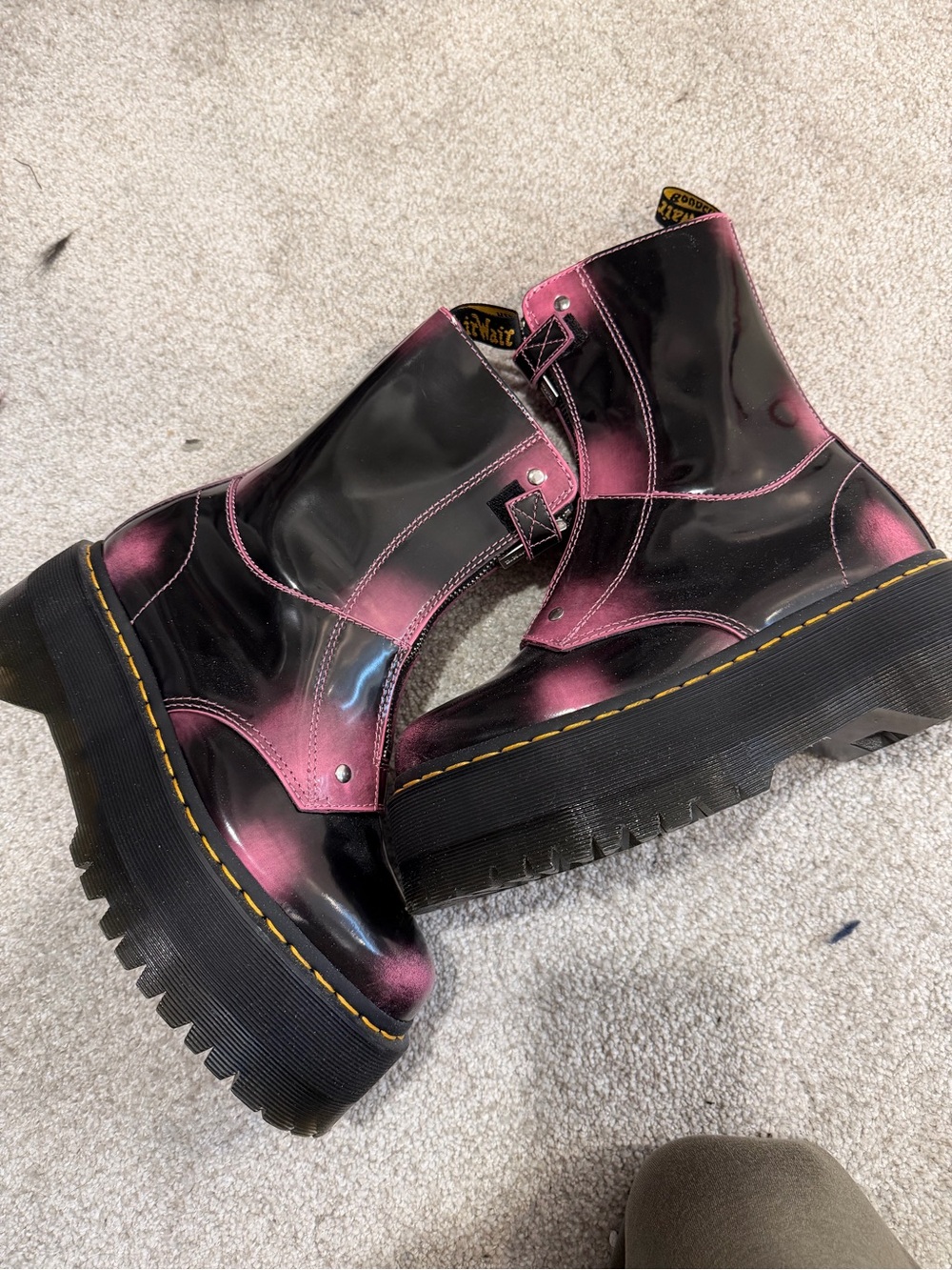 Dr. Martens Black & Pink Glossy Platform Combat Boots. Like new. Size 8. - Picture 2 of 8